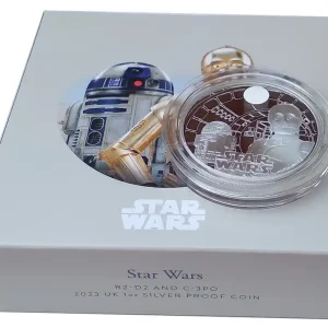 Aktuell 1 Oz Silber R2D2 u. C - P3O - Star Wars 2 Pounds Großbritannien