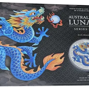 Sonderangebot Australien 1 Oz Silber Lunar III Drache Farbe Blau 2024 - Perth Stamp & Coin Show im Blister