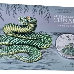 Beliebt Australien 1 Oz Silber Lunar III Schlange Farbe Grün 2025- Melbourne Money Expo Anda Special Blister