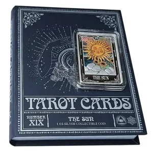 Solange Der Vorrat Reicht Niue 1 Oz Silber Tarotkarte Die Sonne (The Sun) Farbe 2024 Polierte Platte im Etui