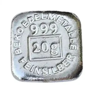 BeKo Edelmetalle 20 Gramm Silberbarren 999 Feinsilber (gegossen) Gussbarren Angebot