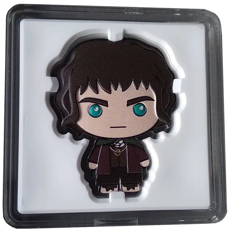 1 Oz Silber Chibi Herr der Ringe Frodo - Niue 2021 Polierte Platte im Etui Neue Kollektion
