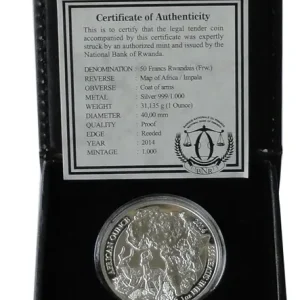 Markenware Ruanda 1 Oz Silber Impala 2014 PP mit Etui und Zertifikat