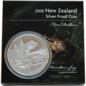 Expressversand Neuseeland Silbermünze Hamilton Frog 2008 Polierte Platte im Etui