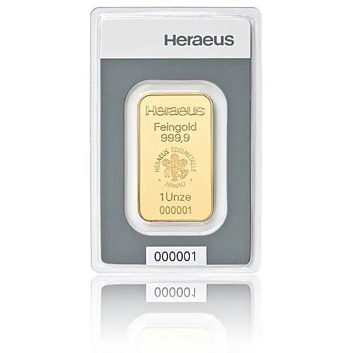 1 Unze Heraeus - Goldbarren 999,9/1000 Sofort Bestellen