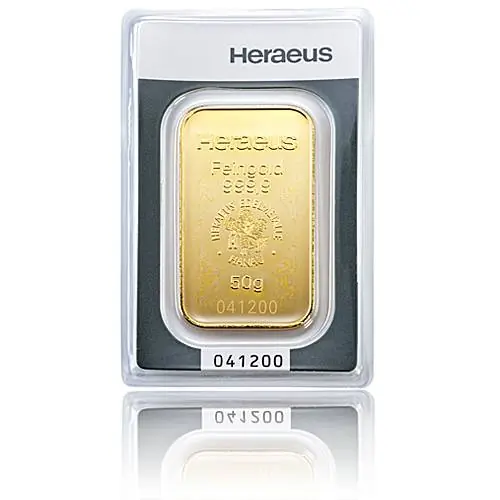 Rabatt 50 gramm Heraeus - Goldbarren 999,9/1000