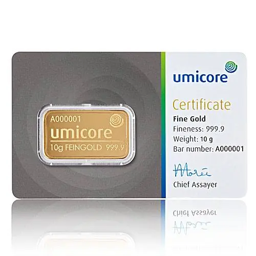 Abverkauf 10 gramm Umicore - Goldbarren 999,9/1000