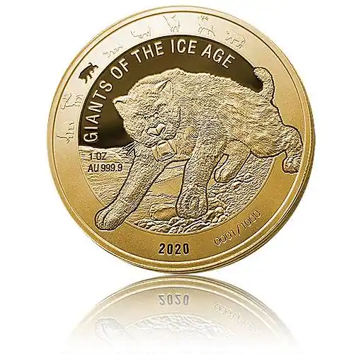 Garantierte Lieferung 1 Unze Goldmünze Giganten der Eiszeit - Säbelzahnkatze polierte Platte (2020)